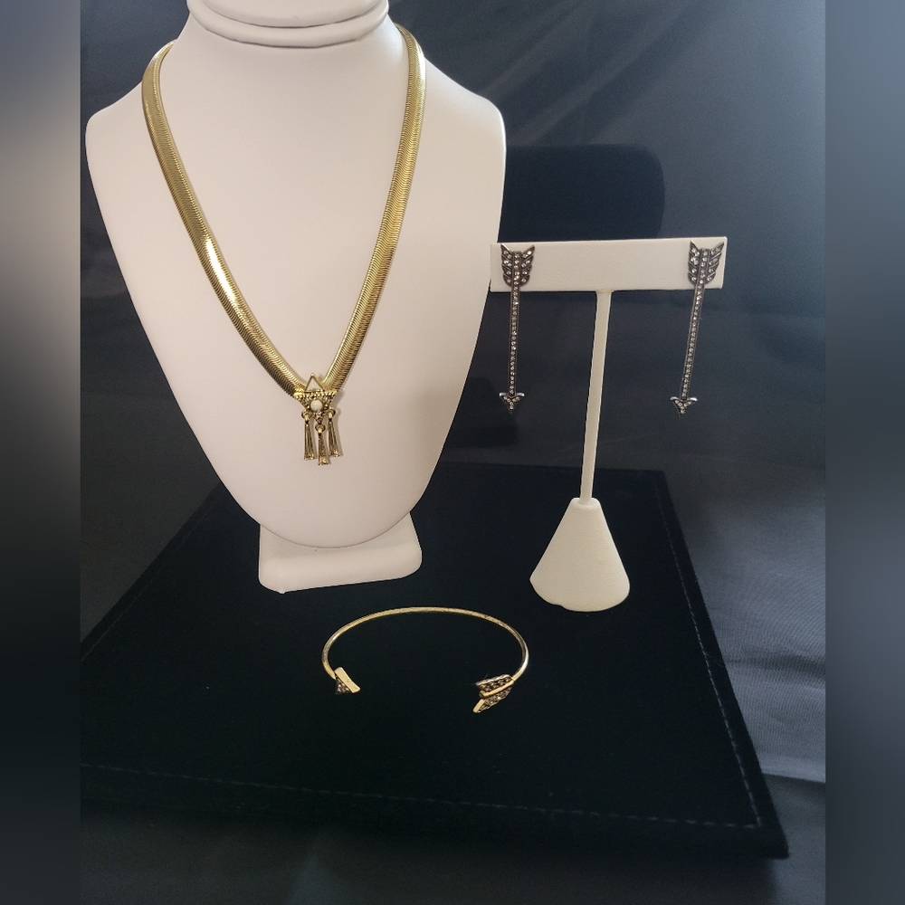House of Harlow 1960 Snake Chain Triangle Pendant, Arrowhead Cuff Bracelet, Earr